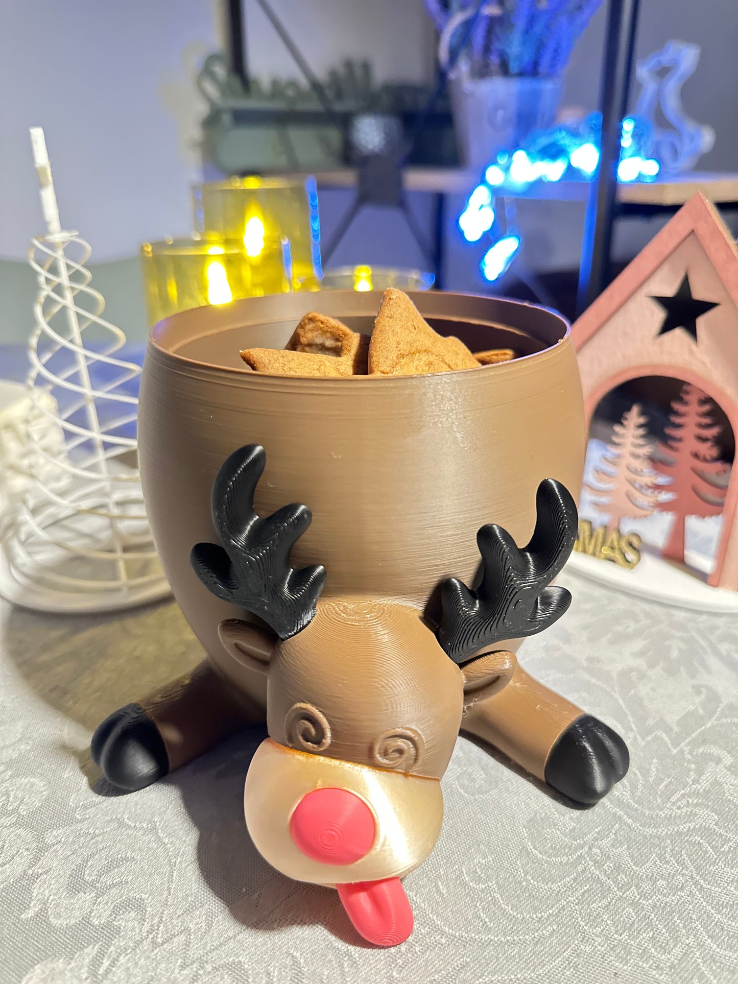 Porta-cookies “Rena Cansada” — Impressão 3D (opção com cookies)