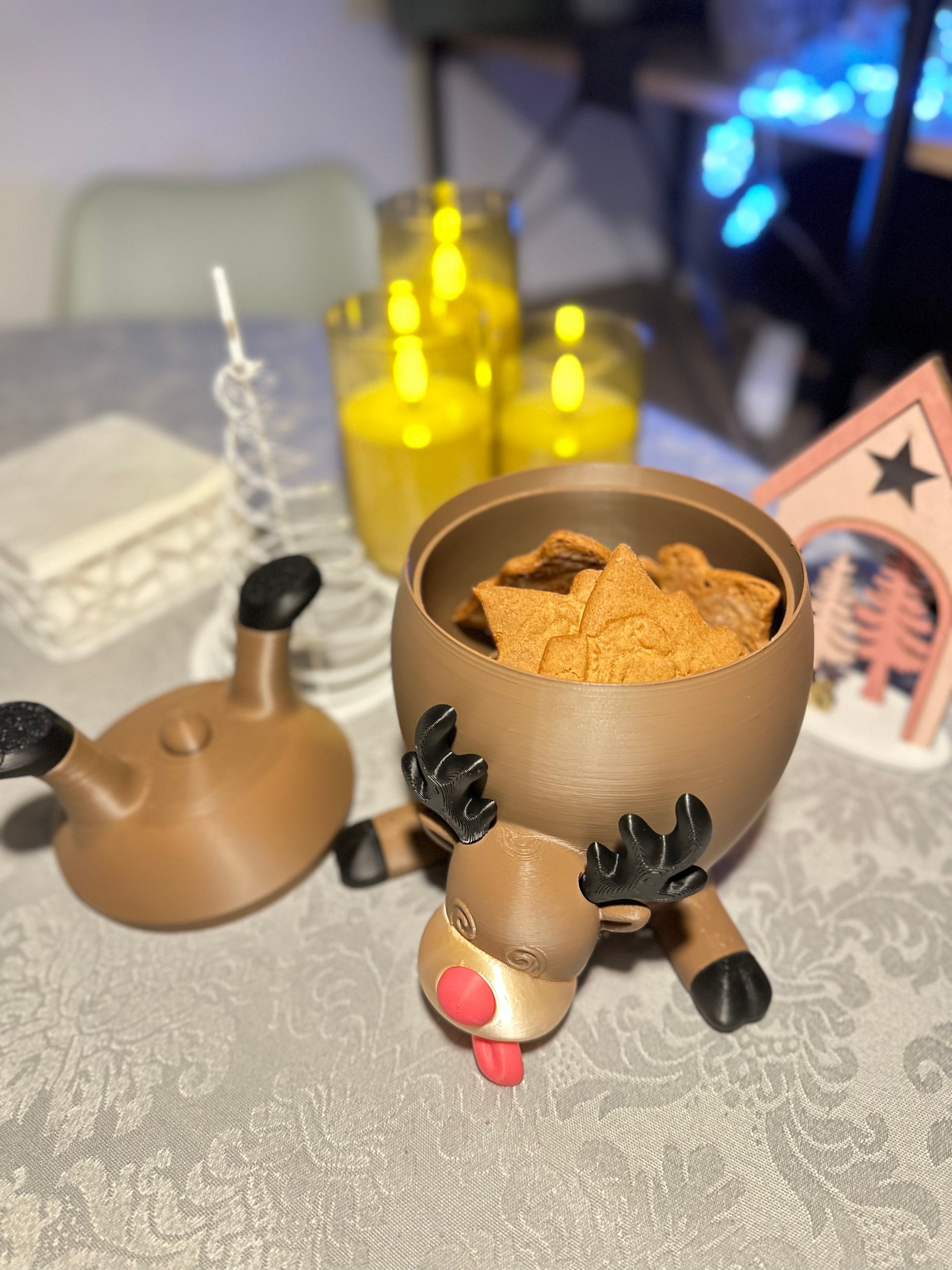 Porta-cookies “Rena Cansada” — Impressão 3D (opção com cookies)